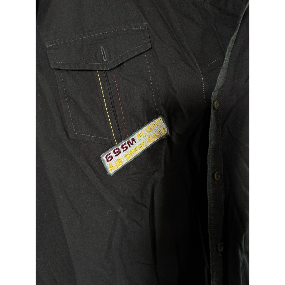 Vintage Giorginni Shirt Mens Gray SM69 Flight Air Speed Race Patch Button Up - Picture 4 of 10